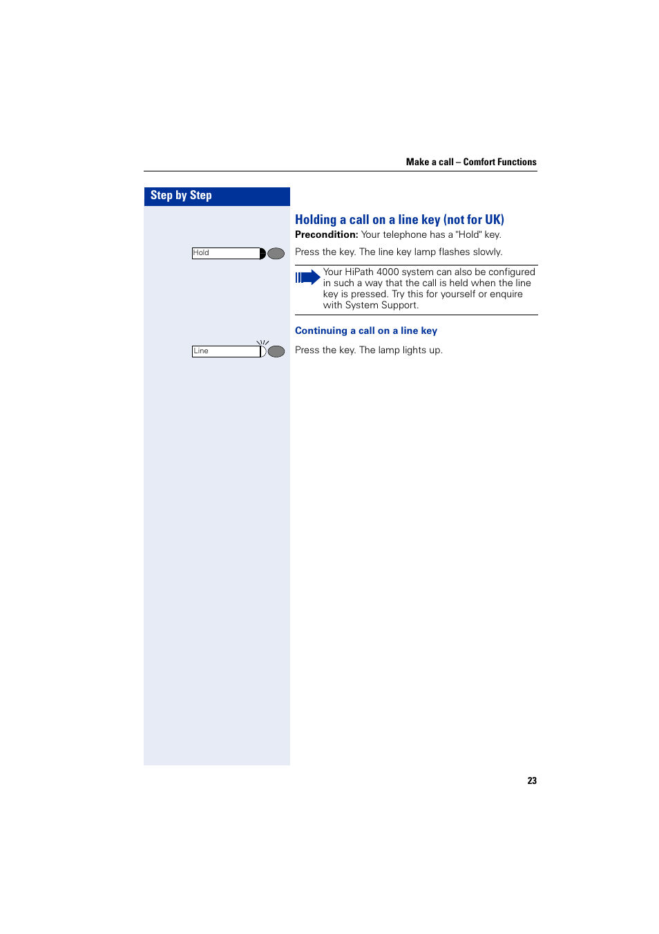 Holding a call on a line key (not for uk) | Siemens HiPath 4000 User Manual | Page 23 / 51