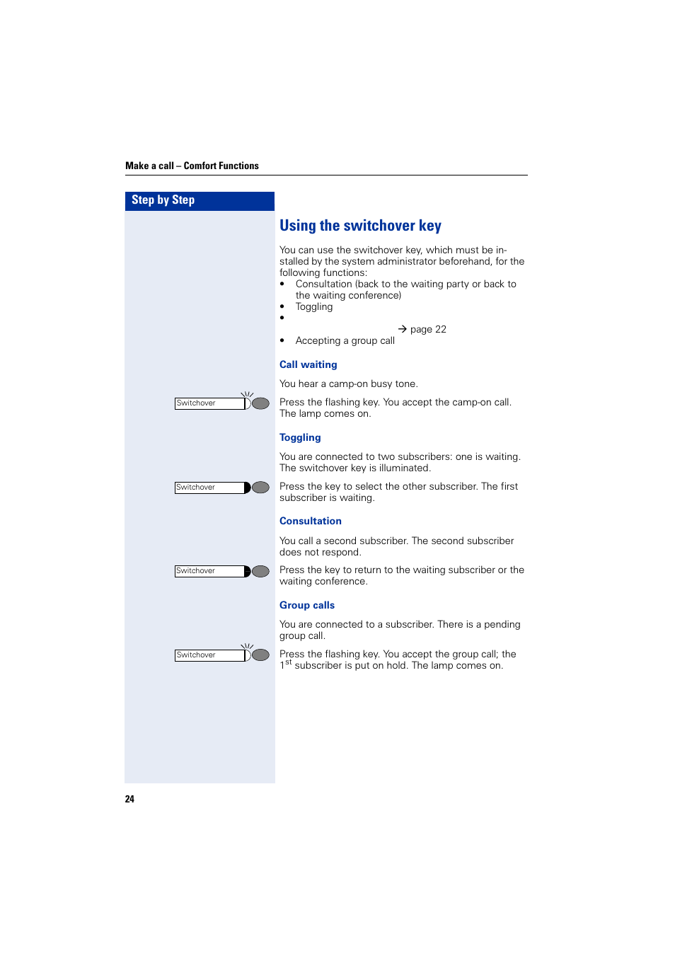 Using the switchover key | Siemens HiPath 4000 User Manual | Page 24 / 51