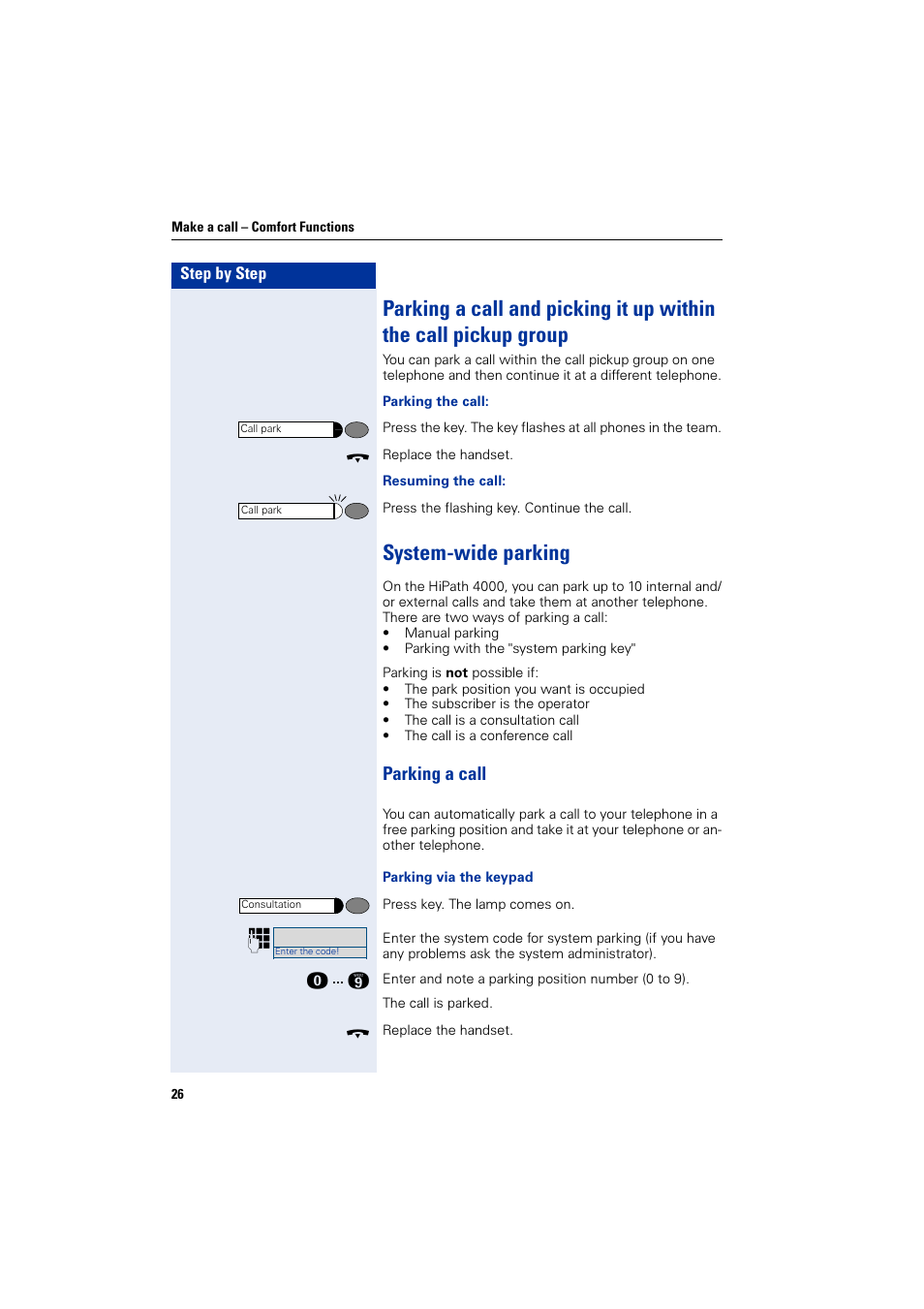 System-wide parking, Parking a call | Siemens HiPath 4000 User Manual | Page 26 / 51