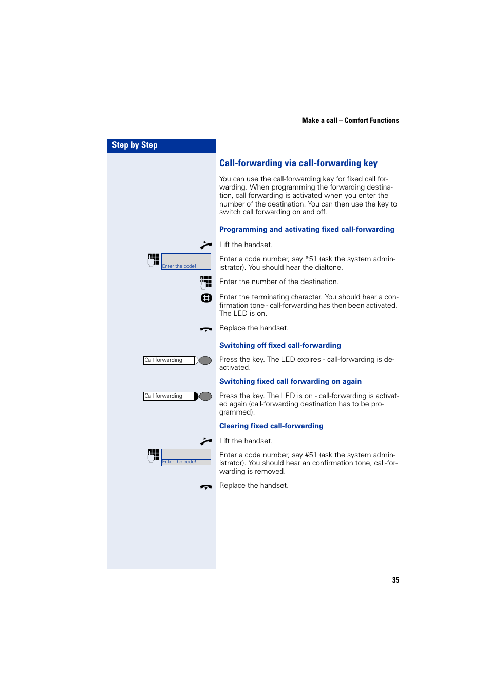 Call-forwarding via call-forwarding key | Siemens HiPath 4000 User Manual | Page 35 / 51