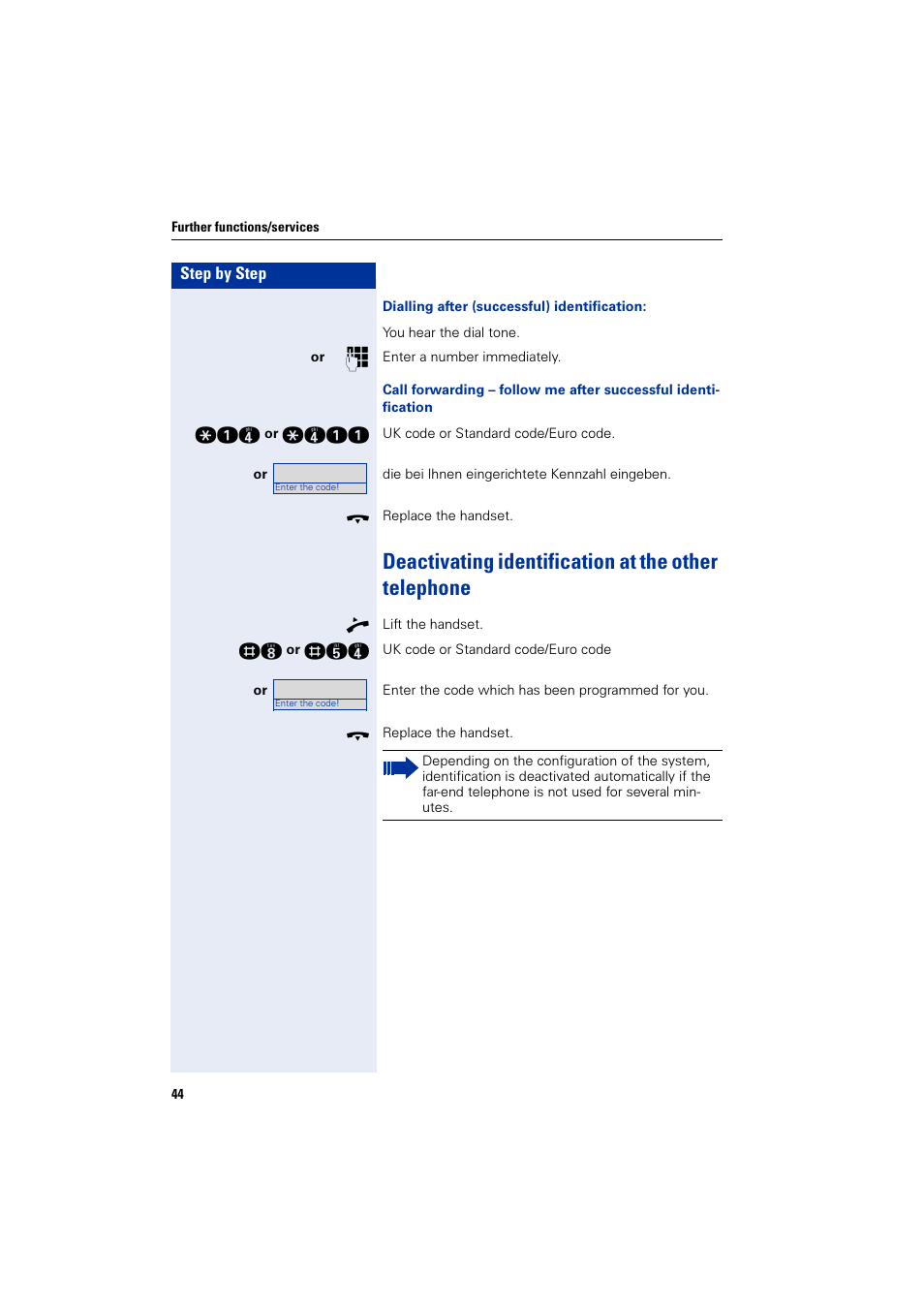 Deactivating identification at the other telephone | Siemens HiPath 4000 User Manual | Page 44 / 51