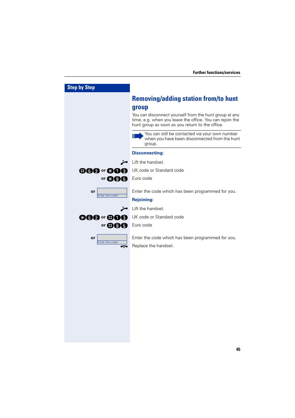 Removing/adding station from/to hunt group | Siemens HiPath 4000 User Manual | Page 45 / 51