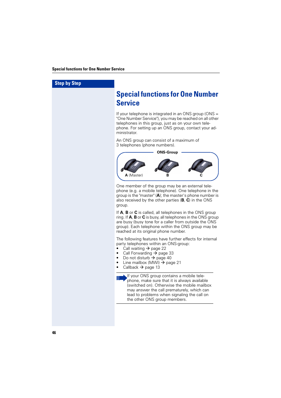 Special functions for one number service, Vice | Siemens HiPath 4000 User Manual | Page 46 / 51