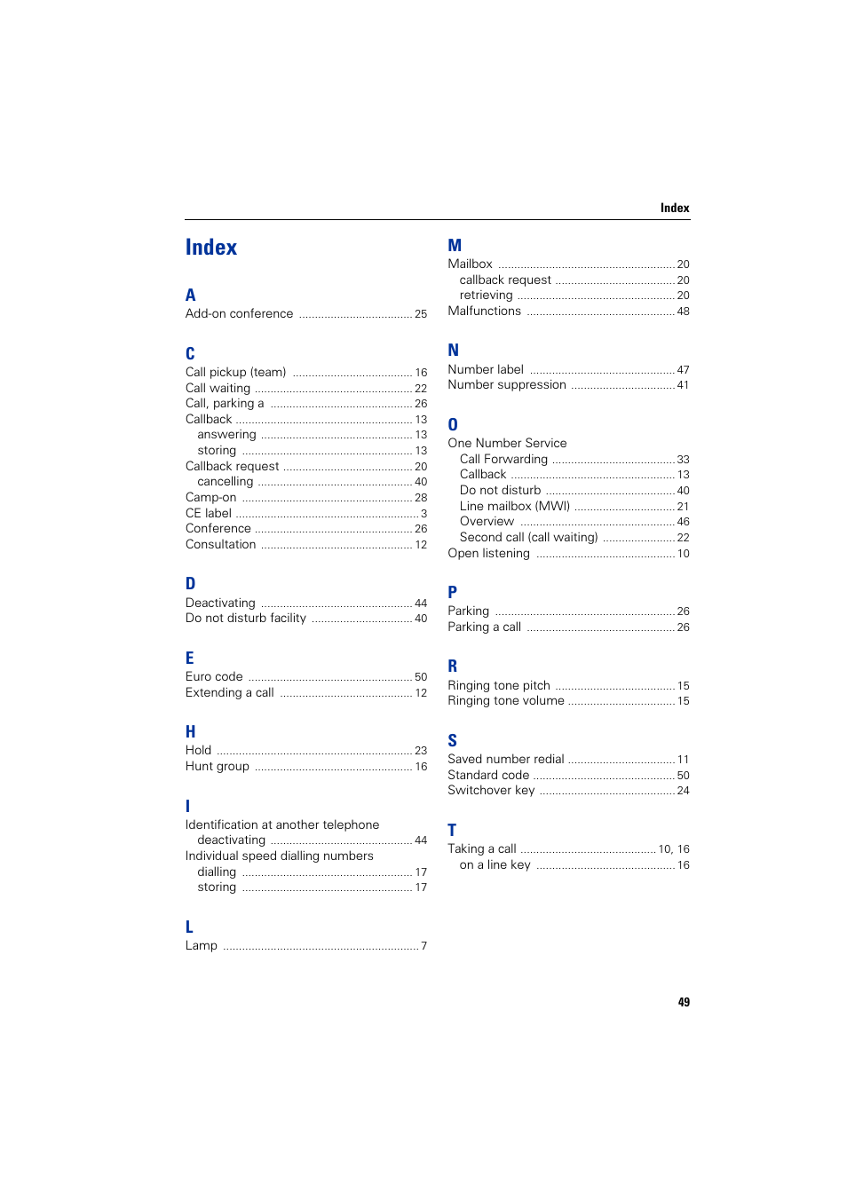 Index | Siemens HiPath 4000 User Manual | Page 49 / 51