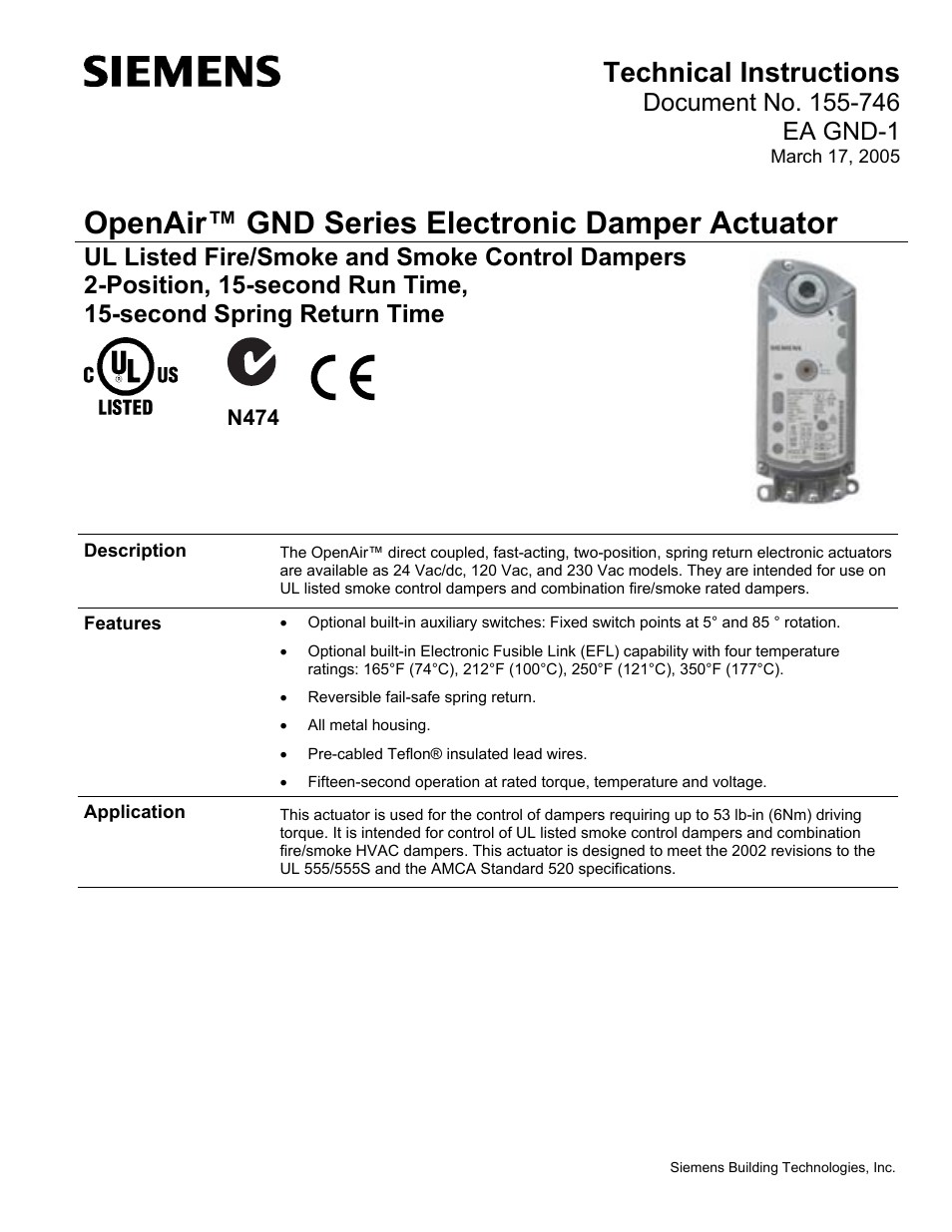 Siemens OpenAir GND Series User Manual | 7 pages