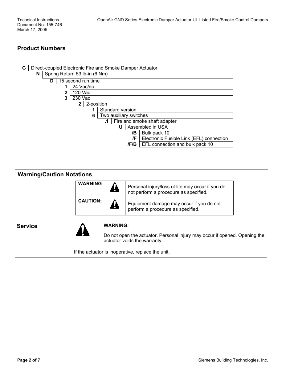 Siemens OpenAir GND Series User Manual | Page 2 / 7