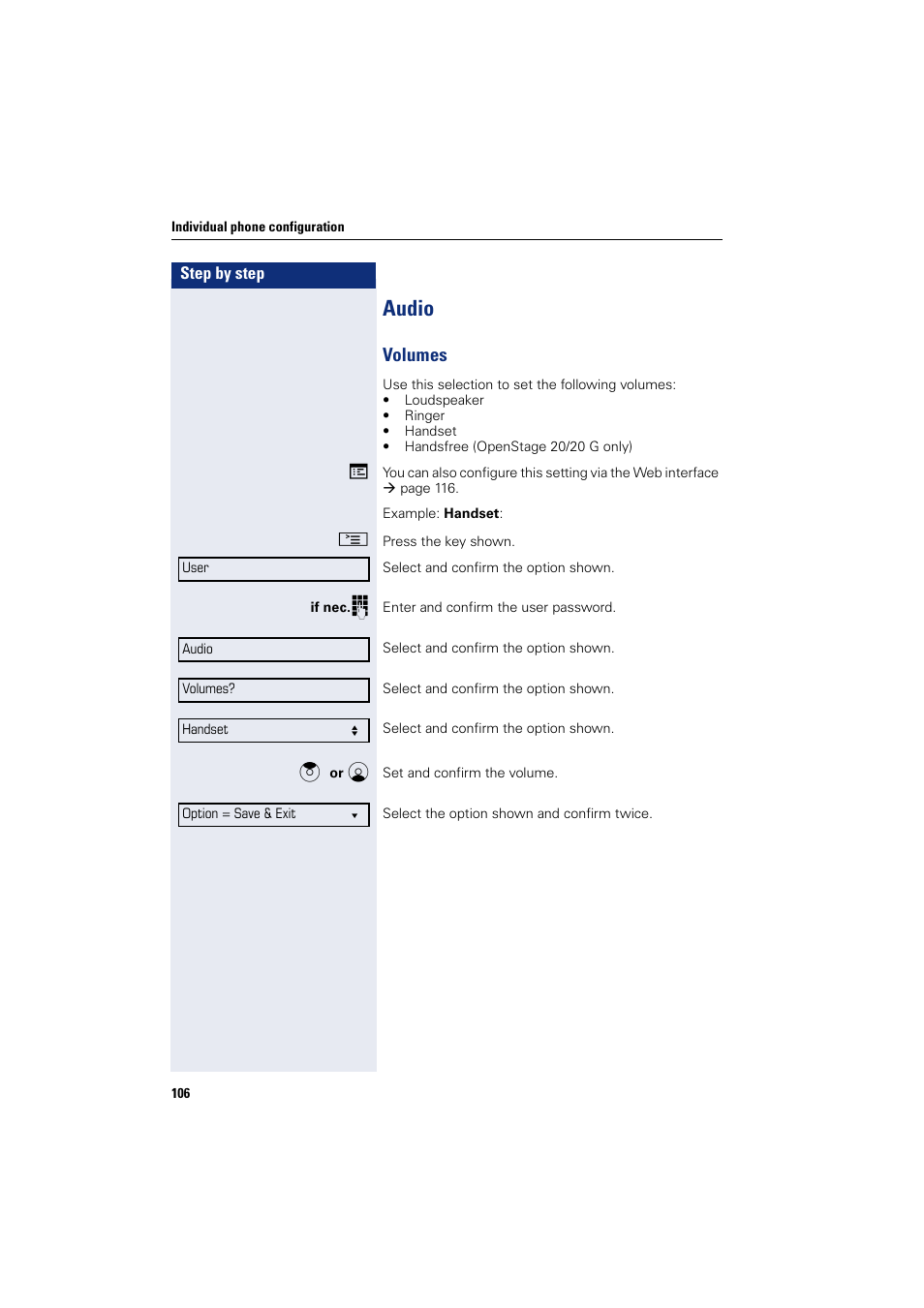 Audio, Volumes | Siemens OPENSTAGE 20 5000 User Manual | Page 106 / 130