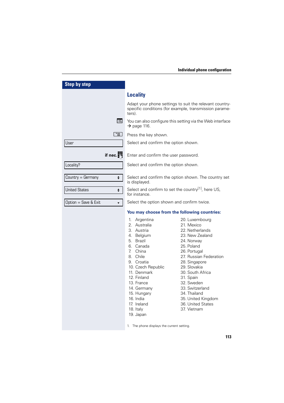 Locality | Siemens OPENSTAGE 20 5000 User Manual | Page 113 / 130