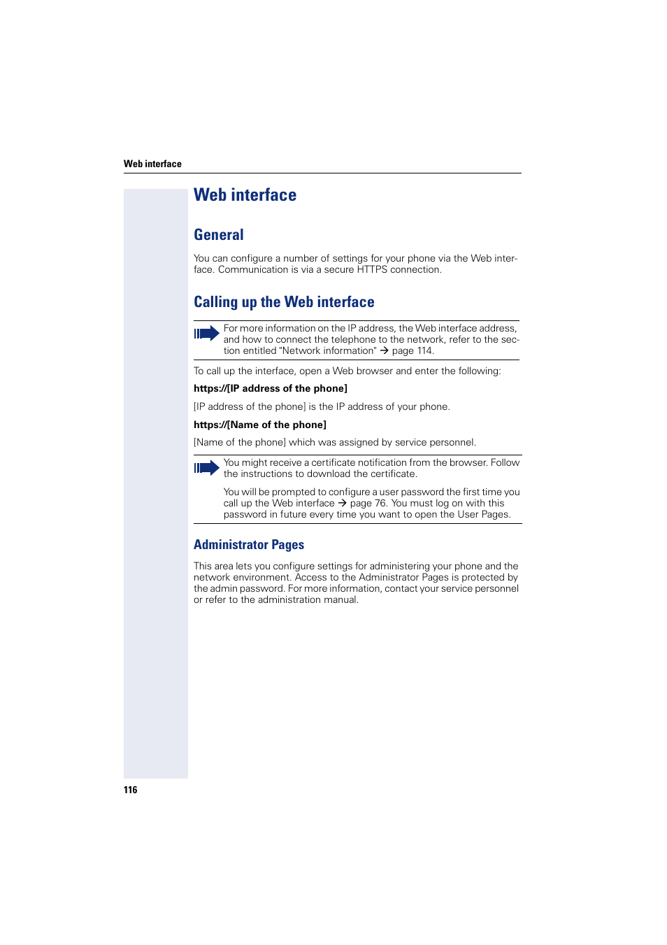 Web interface, General, Calling up the web interface | General calling up the web interface | Siemens OPENSTAGE 20 5000 User Manual | Page 116 / 130