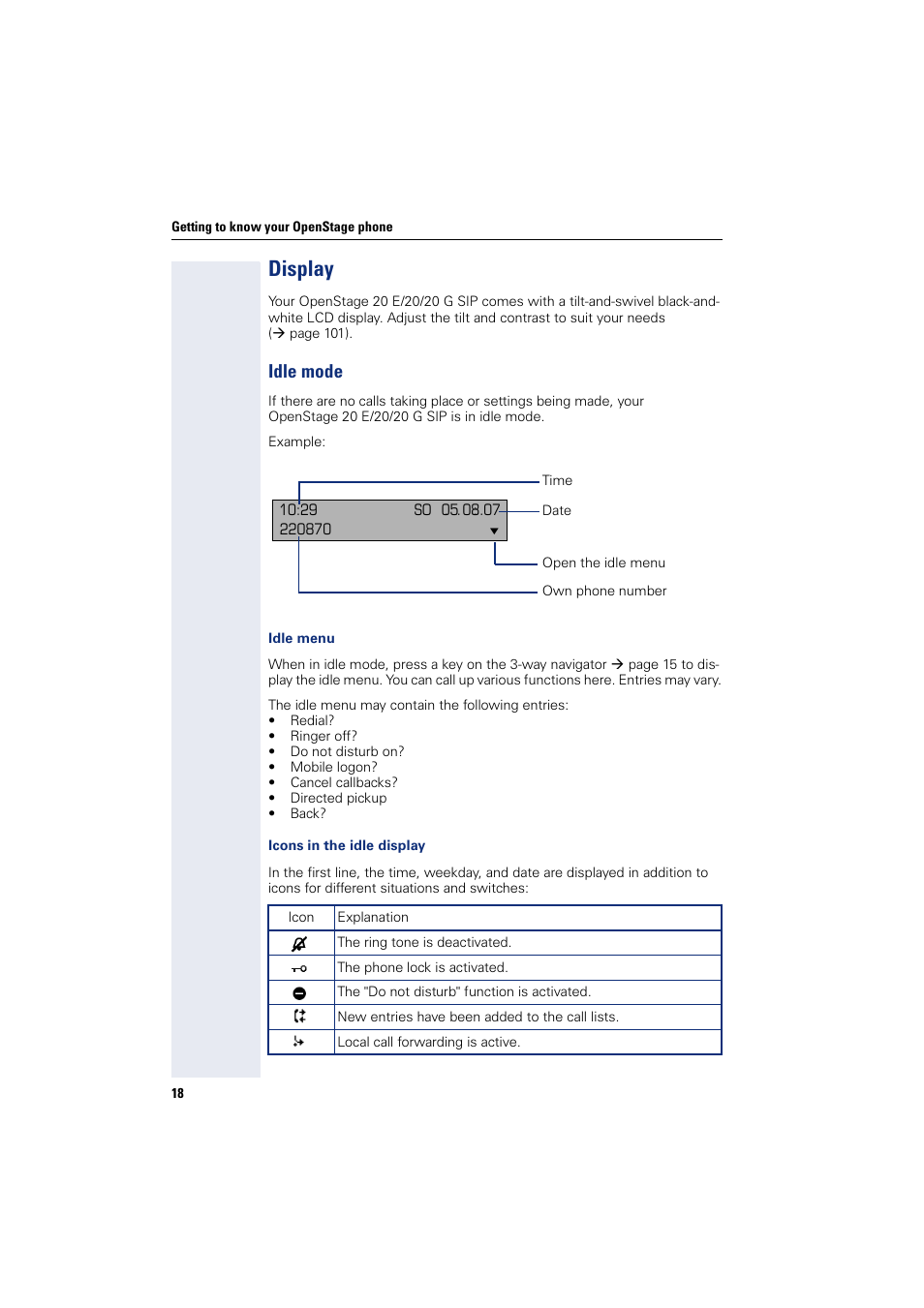 Display, Idle mode | Siemens OPENSTAGE 20 5000 User Manual | Page 18 / 130
