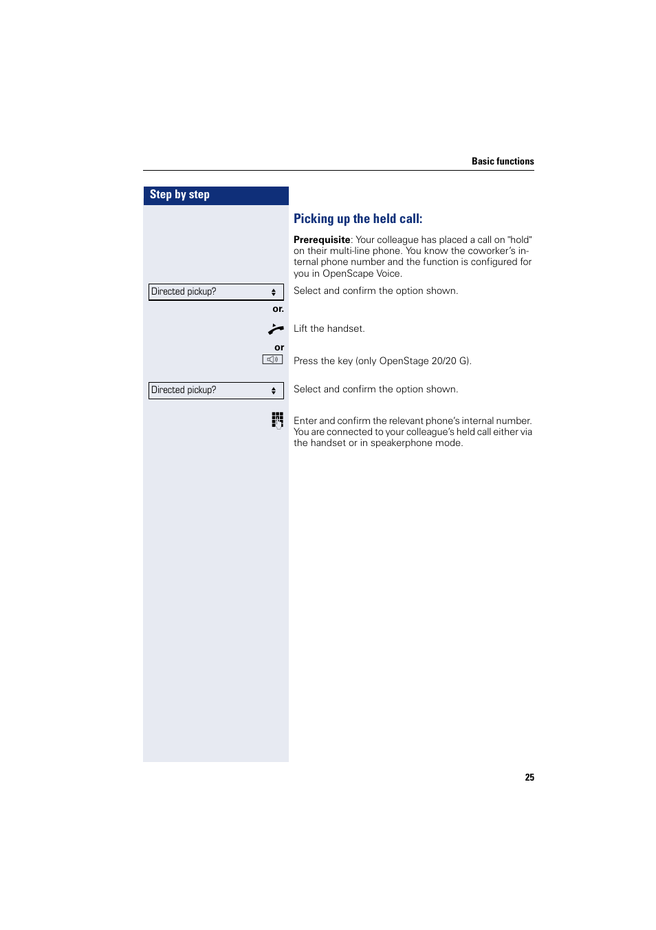 Picking up the held call | Siemens OPENSTAGE 20 5000 User Manual | Page 25 / 130