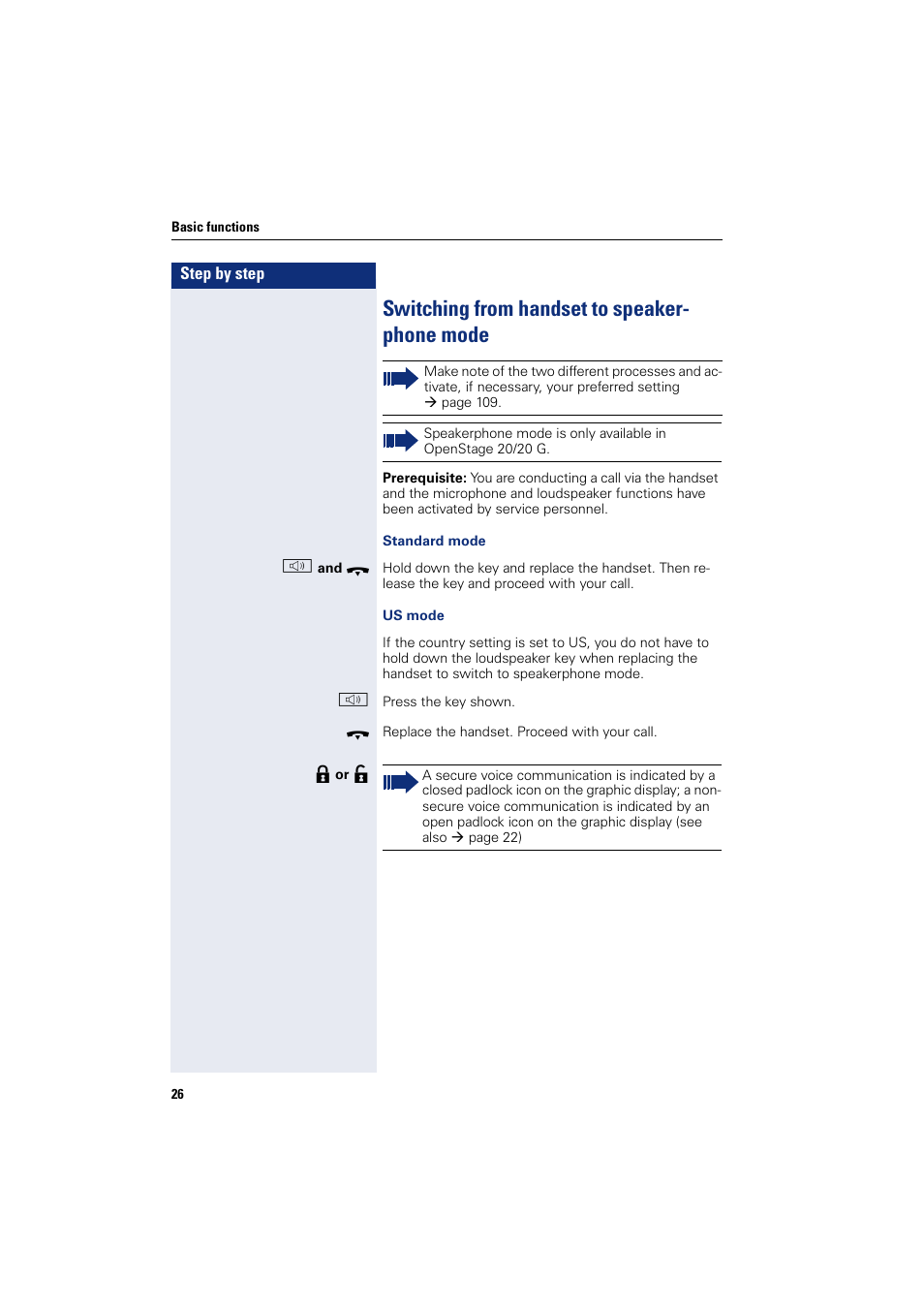 Switching from handset to speakerphone mode, Switching from handset to speaker- phone mode | Siemens OPENSTAGE 20 5000 User Manual | Page 26 / 130