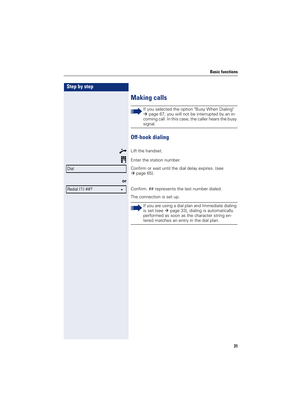 Making calls, Off-hook dialing | Siemens OPENSTAGE 20 5000 User Manual | Page 31 / 130