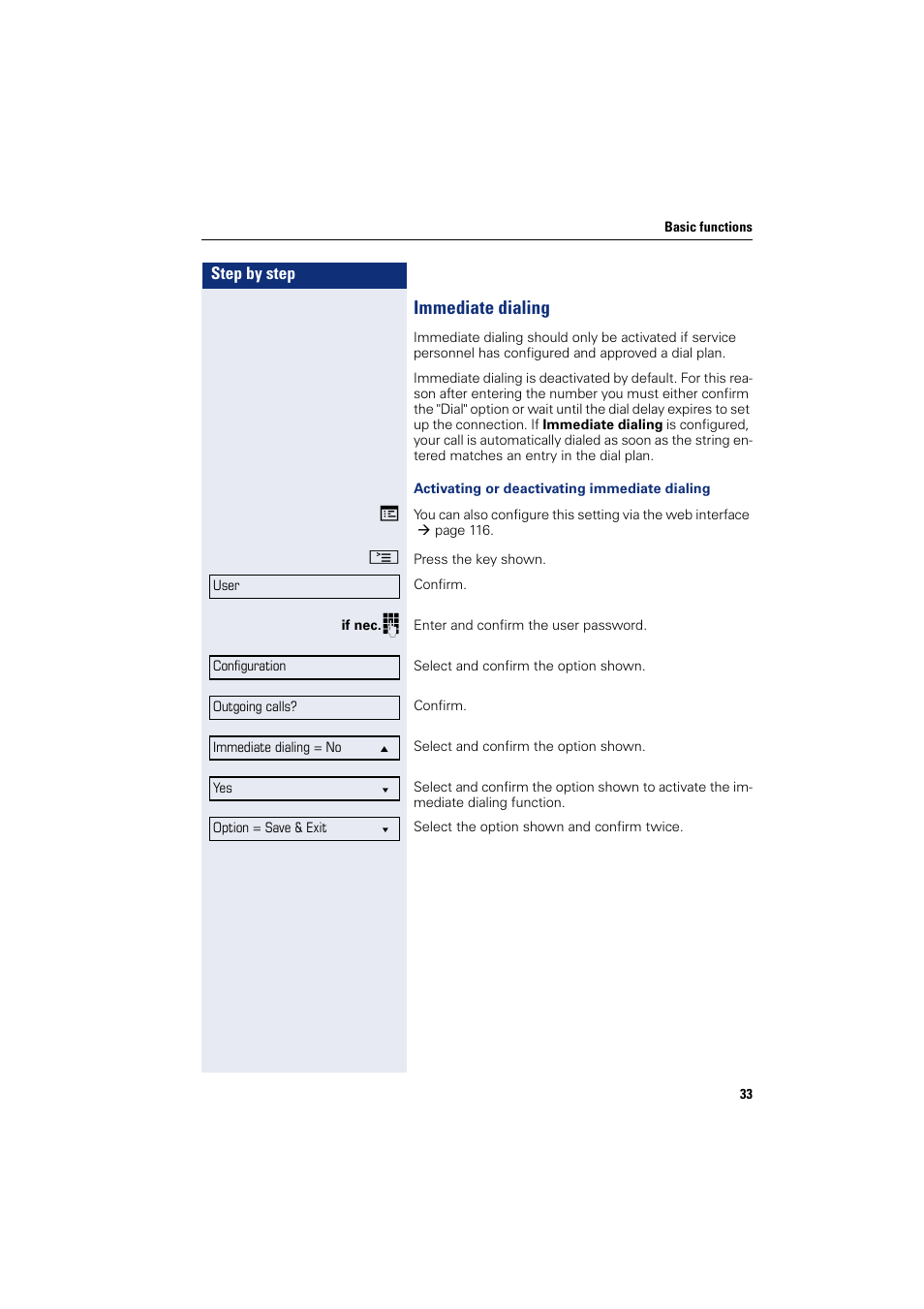 Immediate dialing | Siemens OPENSTAGE 20 5000 User Manual | Page 33 / 130