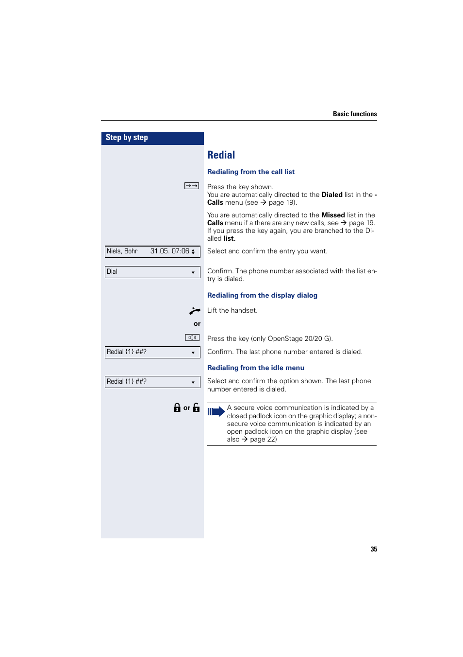 Redial | Siemens OPENSTAGE 20 5000 User Manual | Page 35 / 130