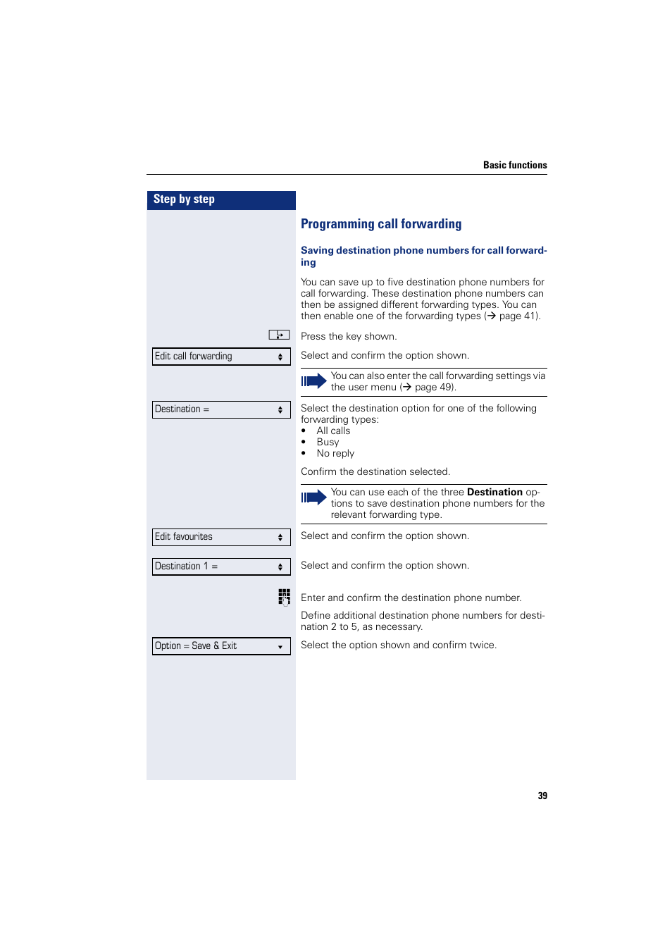 Programming call forwarding | Siemens OPENSTAGE 20 5000 User Manual | Page 39 / 130