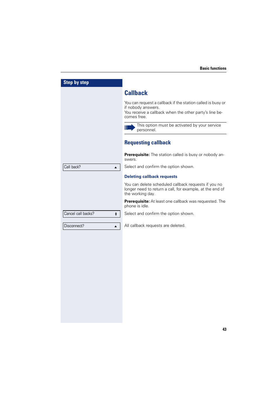 Callback, Requesting callback | Siemens OPENSTAGE 20 5000 User Manual | Page 43 / 130