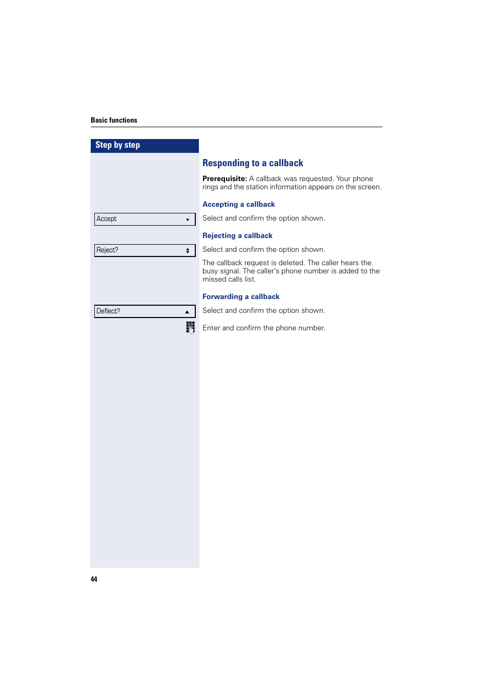Responding to a callback | Siemens OPENSTAGE 20 5000 User Manual | Page 44 / 130