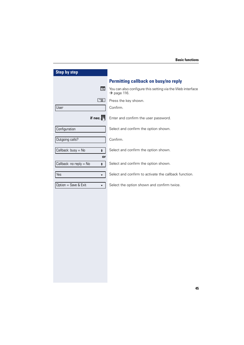 Permitting callback on busy/no reply | Siemens OPENSTAGE 20 5000 User Manual | Page 45 / 130