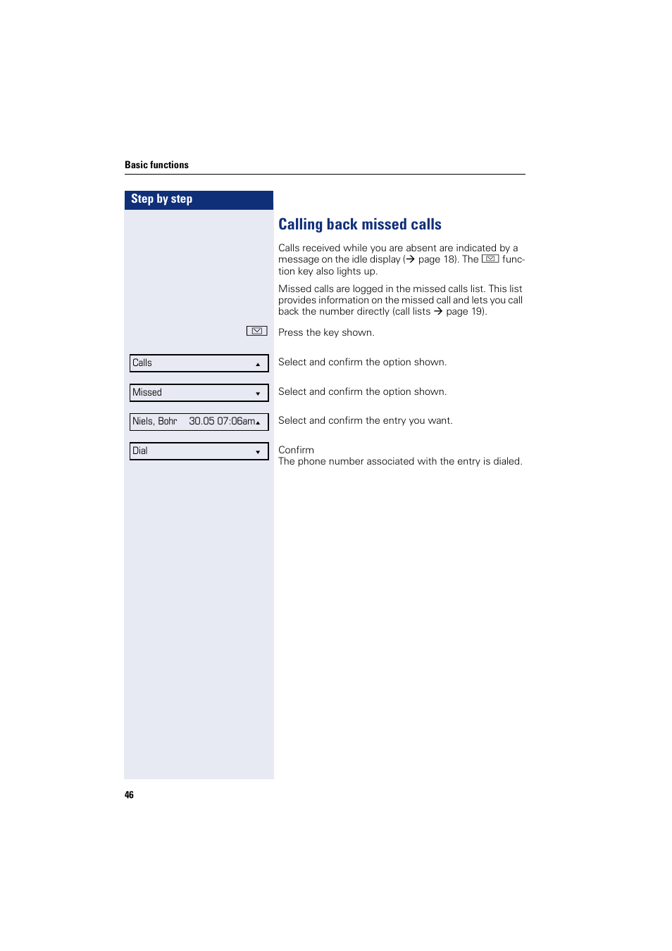 Calling back missed calls | Siemens OPENSTAGE 20 5000 User Manual | Page 46 / 130