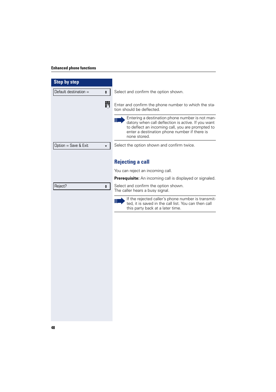 Rejecting a call | Siemens OPENSTAGE 20 5000 User Manual | Page 48 / 130