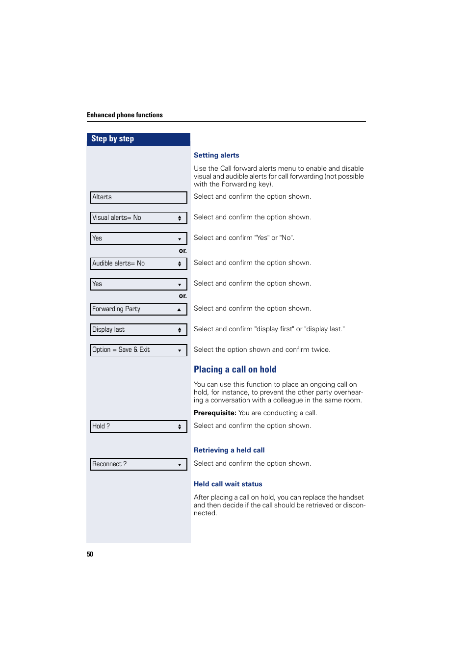 Placing a call on hold | Siemens OPENSTAGE 20 5000 User Manual | Page 50 / 130
