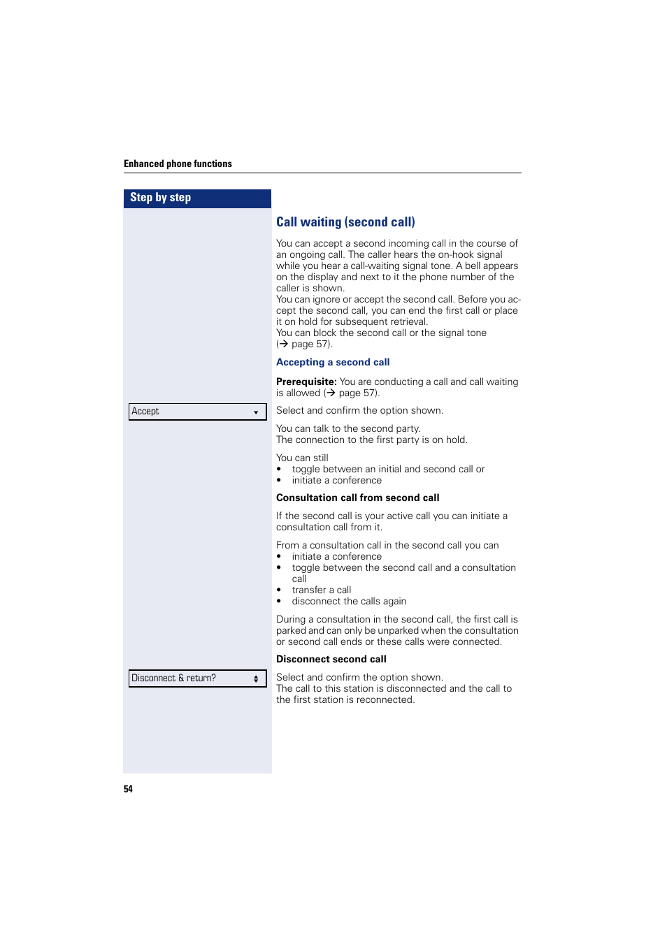 Call waiting (second call) | Siemens OPENSTAGE 20 5000 User Manual | Page 54 / 130