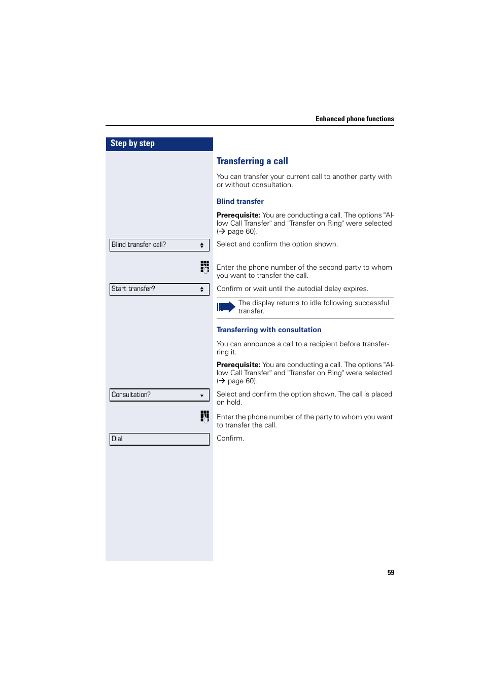 Transferring a call | Siemens OPENSTAGE 20 5000 User Manual | Page 59 / 130