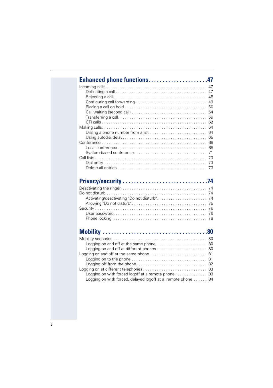 Enhanced phone functions, Privacy/security, Mobility | Siemens OPENSTAGE 20 5000 User Manual | Page 6 / 130