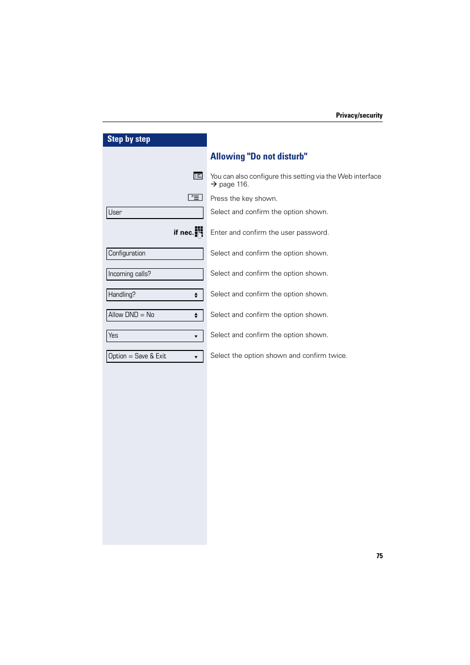 Allowing "do not disturb | Siemens OPENSTAGE 20 5000 User Manual | Page 75 / 130