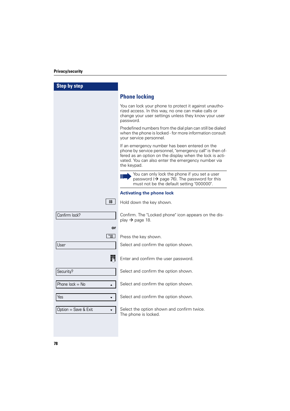 Phone locking | Siemens OPENSTAGE 20 5000 User Manual | Page 78 / 130