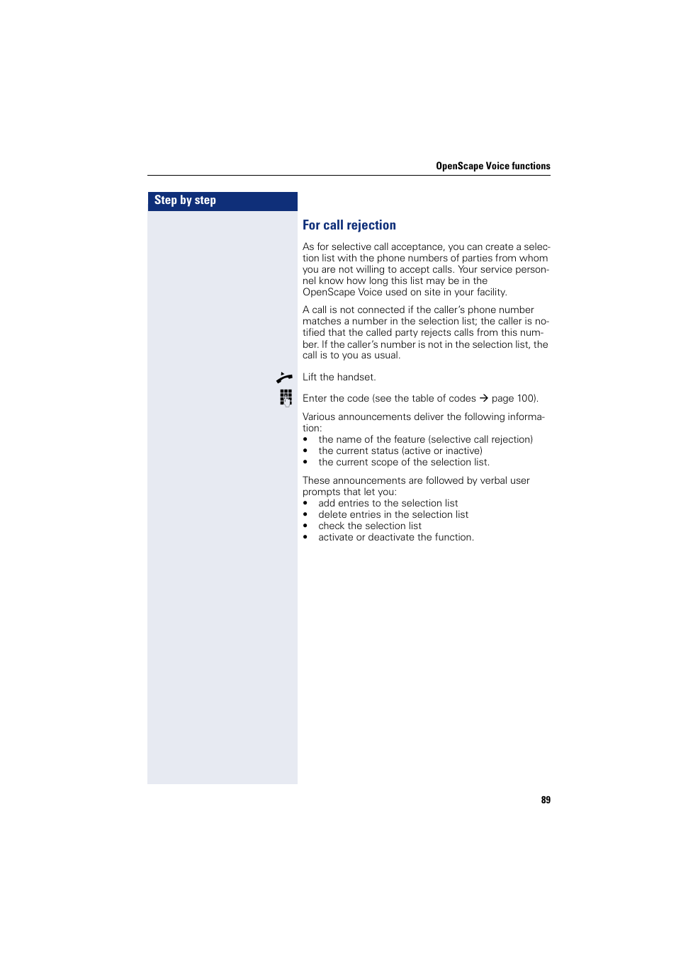 For call rejection | Siemens OPENSTAGE 20 5000 User Manual | Page 89 / 130