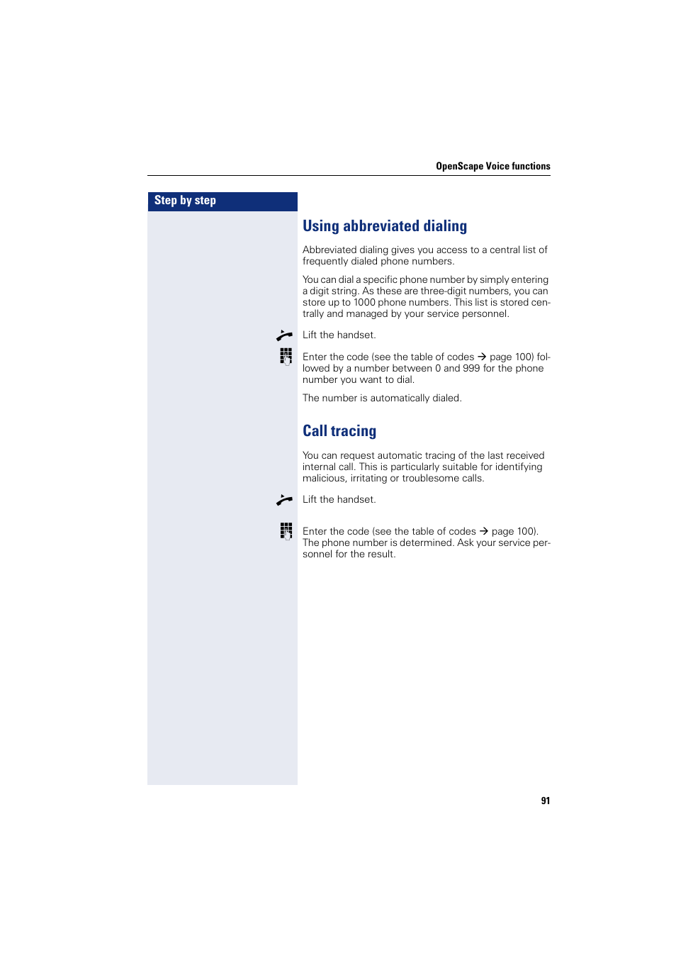 Using abbreviated dialing, Call tracing, Using abbreviated dialing call tracing | Siemens OPENSTAGE 20 5000 User Manual | Page 91 / 130