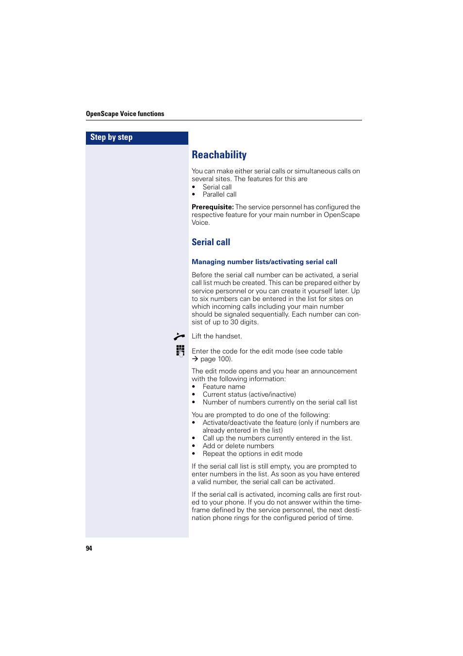 Reachability, Serial call | Siemens OPENSTAGE 20 5000 User Manual | Page 94 / 130