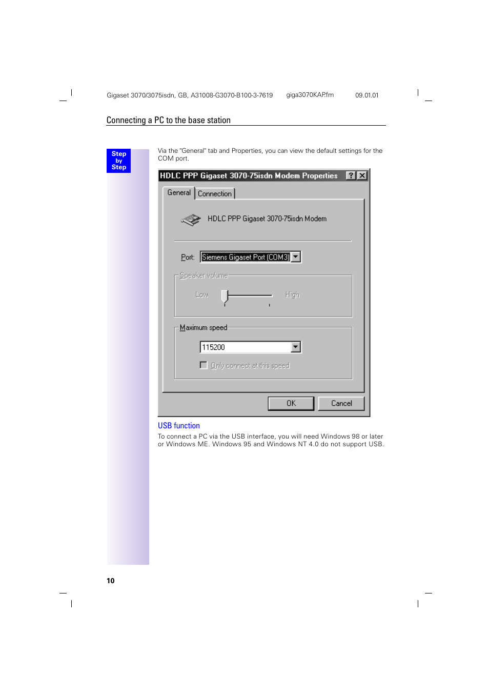 Connecting a pc to the base station | Siemens Gigaset 75 User Manual | Page 14 / 83