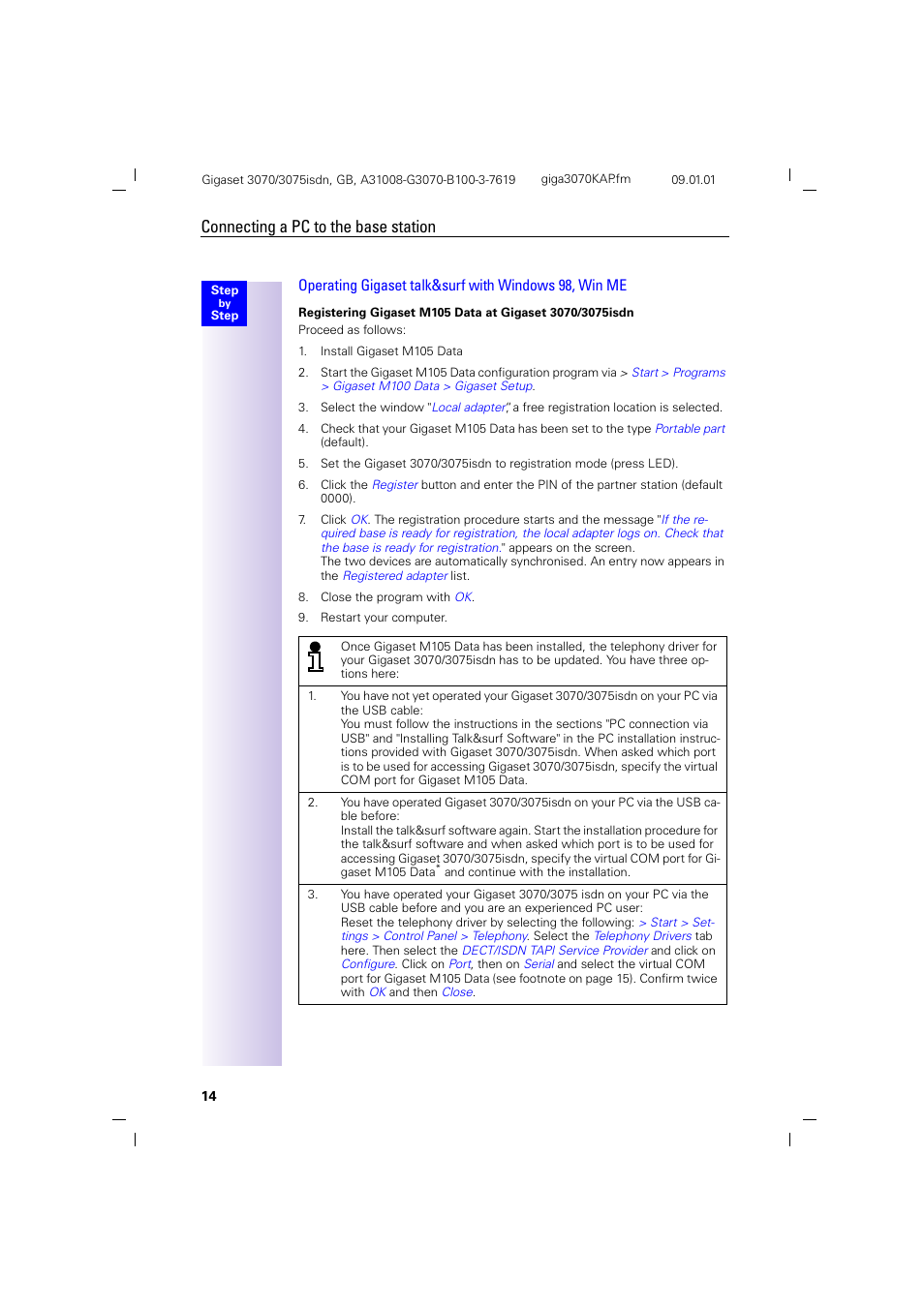 Connecting a pc to the base station | Siemens Gigaset 75 User Manual | Page 18 / 83