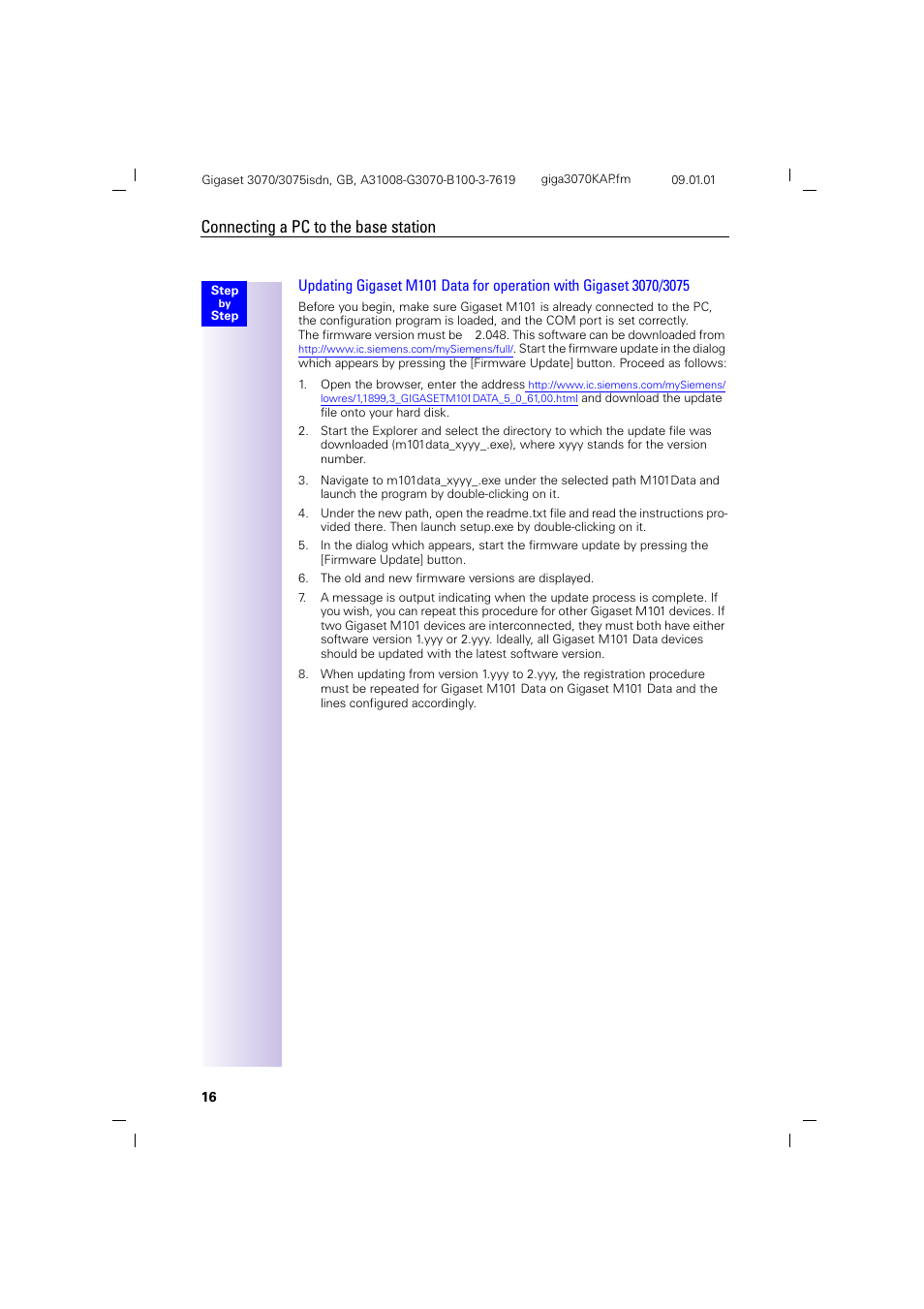 Connecting a pc to the base station | Siemens Gigaset 75 User Manual | Page 20 / 83