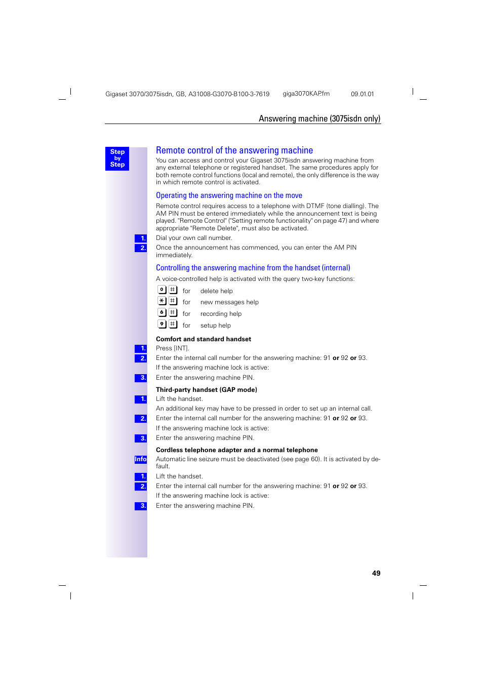 H2 - remote control of the answering machine, Remote control of the answering machine, Answering machine (3075isdn only) | Siemens Gigaset 75 User Manual | Page 53 / 83