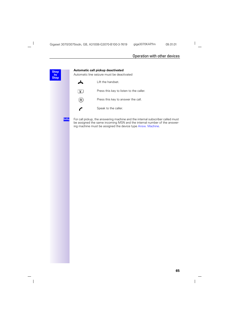 Operation with other devices | Siemens Gigaset 75 User Manual | Page 69 / 83