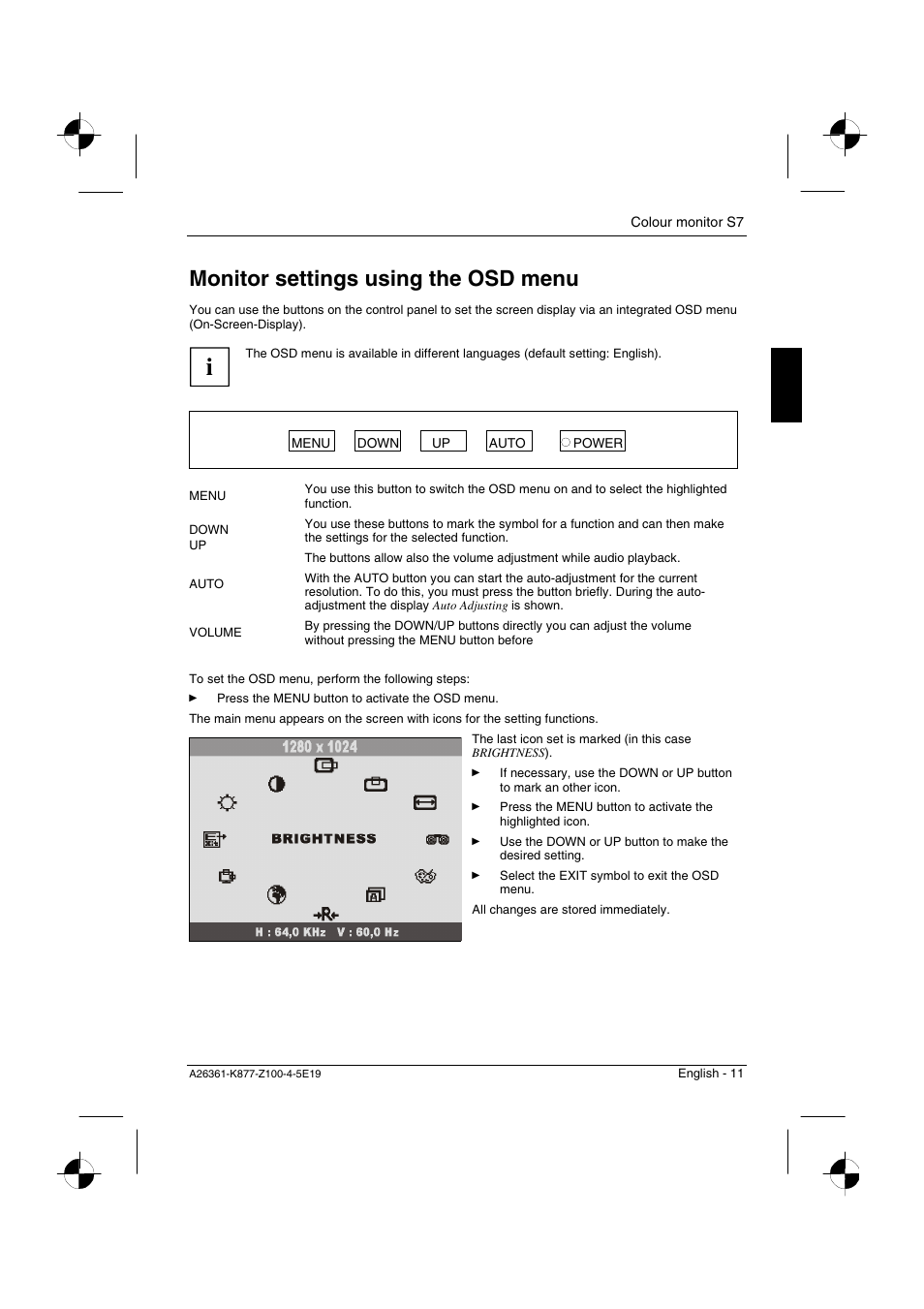 Monitor settings using the osd menu | Siemens S7 User Manual | Page 13 / 21