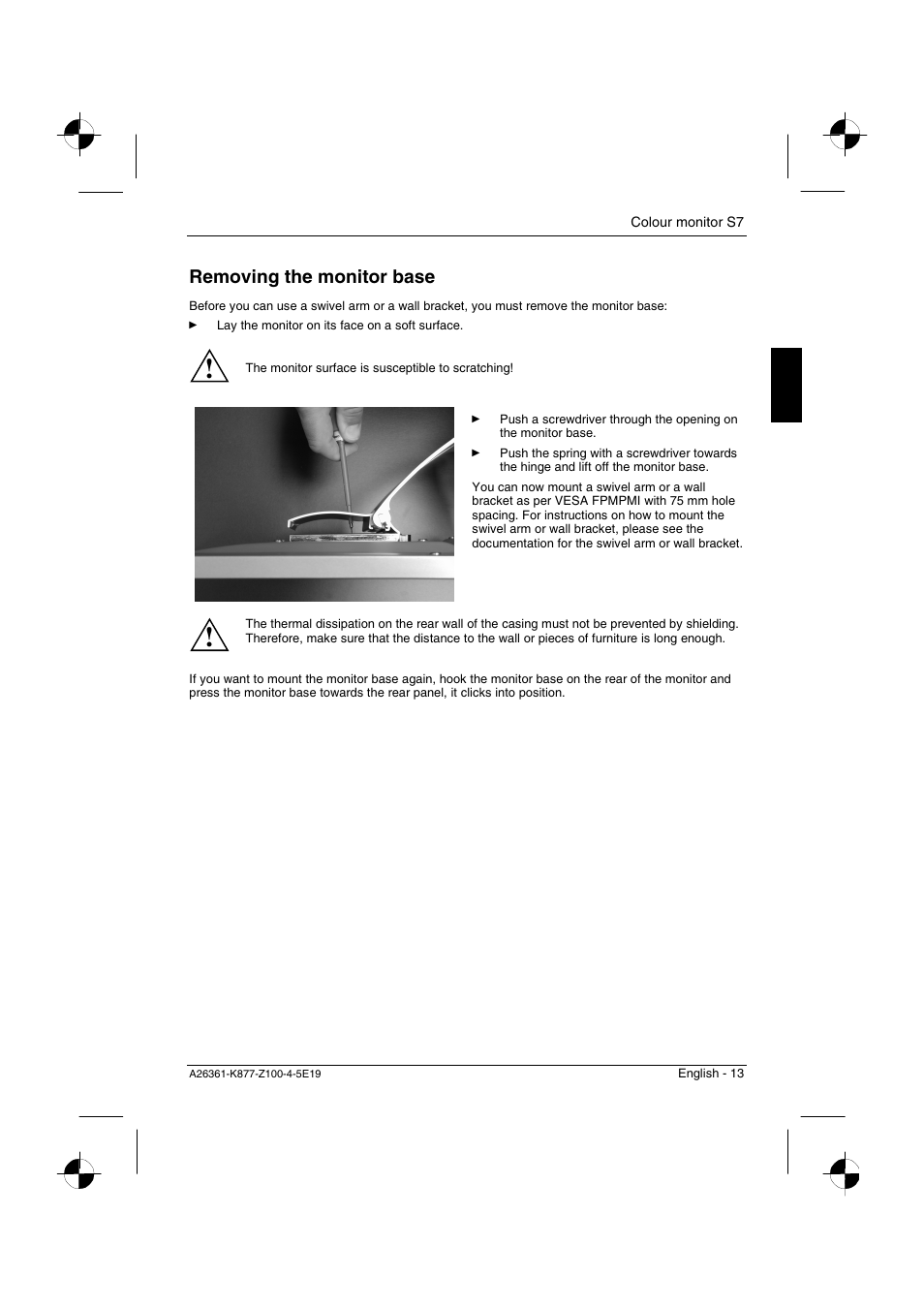 Removing the monitor base | Siemens S7 User Manual | Page 15 / 21