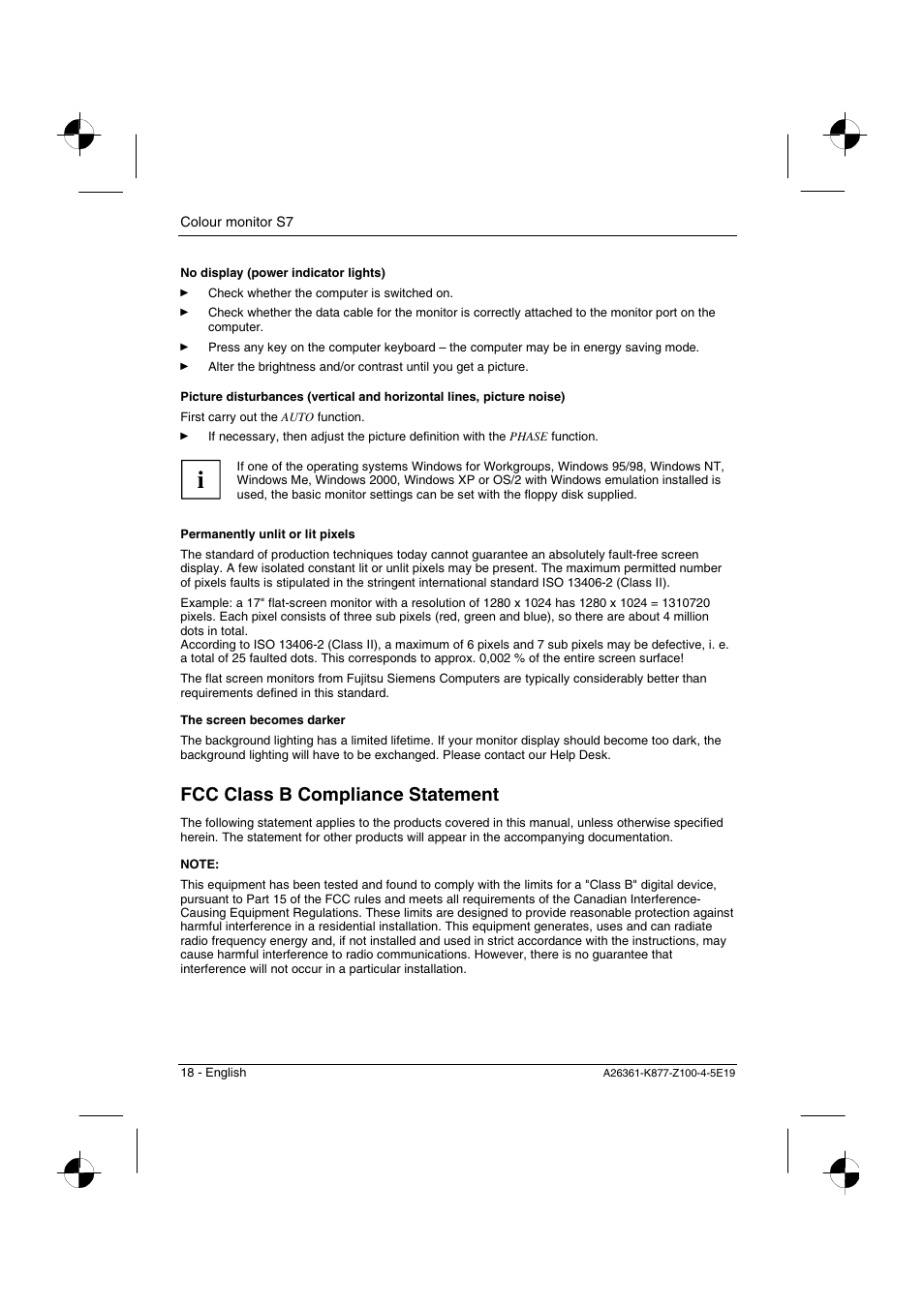 Fcc class b compliance statement | Siemens S7 User Manual | Page 20 / 21