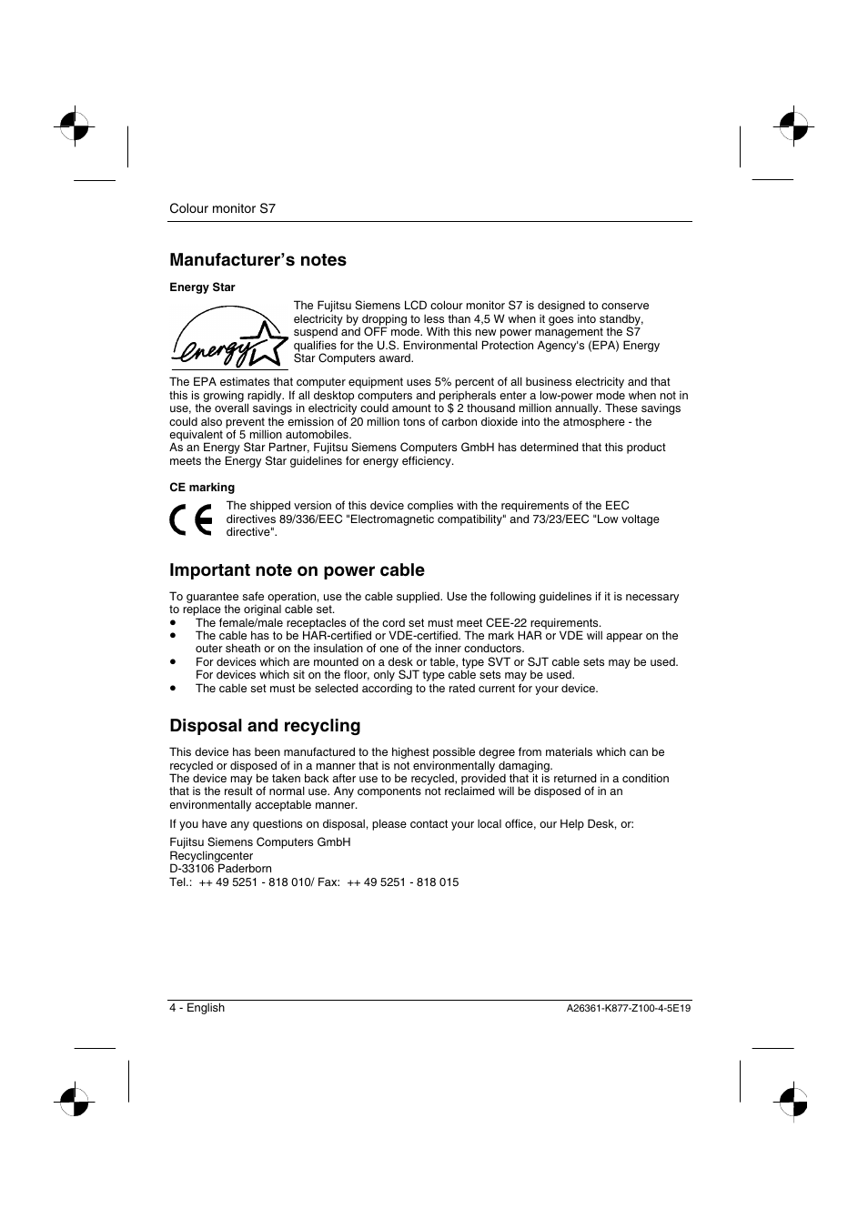 Disposal and recycling | Siemens S7 User Manual | Page 6 / 21