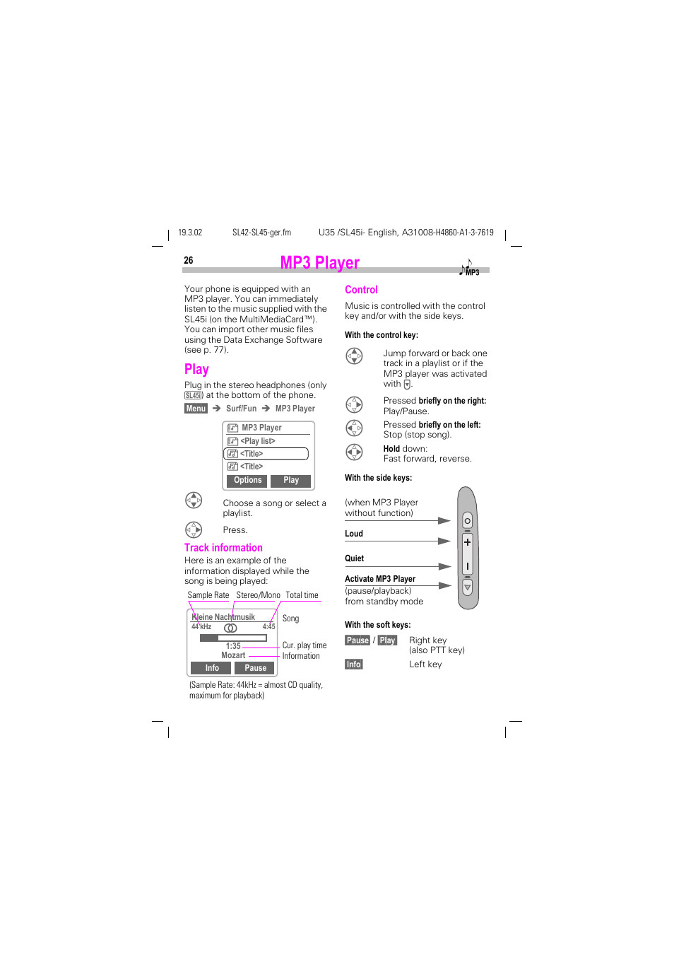 Mp3 player, Play | Siemens SL42 User Manual | Page 28 / 96