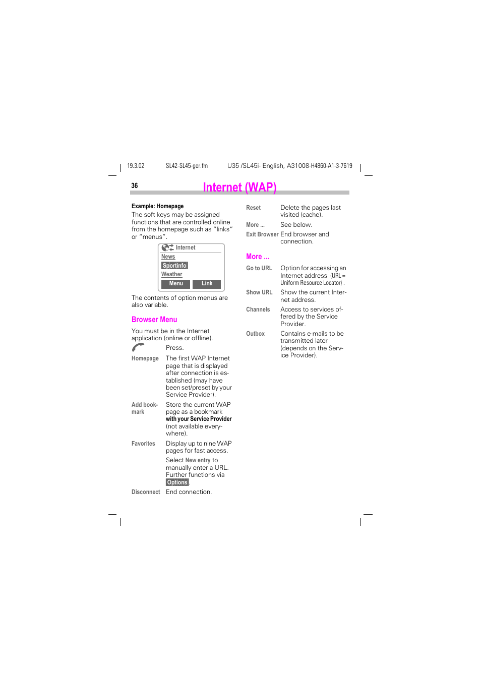 Internet (wap) | Siemens SL42 User Manual | Page 38 / 96