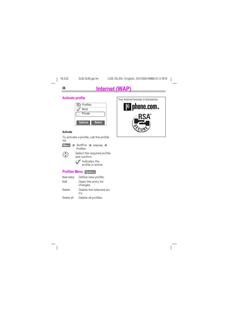 Internet (wap) | Siemens SL42 User Manual | Page 40 / 96