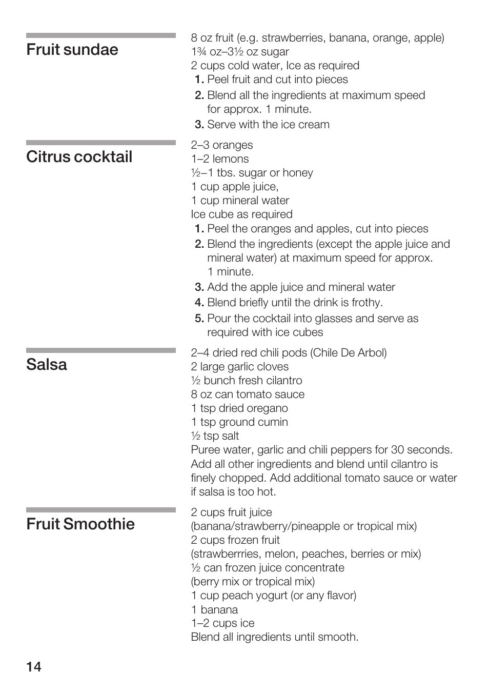 Fruit sundae citrus cocktail salsa fruit smoothie | Siemens MB 11000 UC User Manual | Page 14 / 48