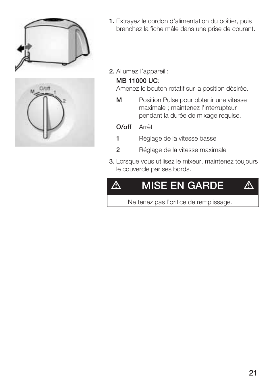 Dmise en garde d | Siemens MB 11000 UC User Manual | Page 21 / 48