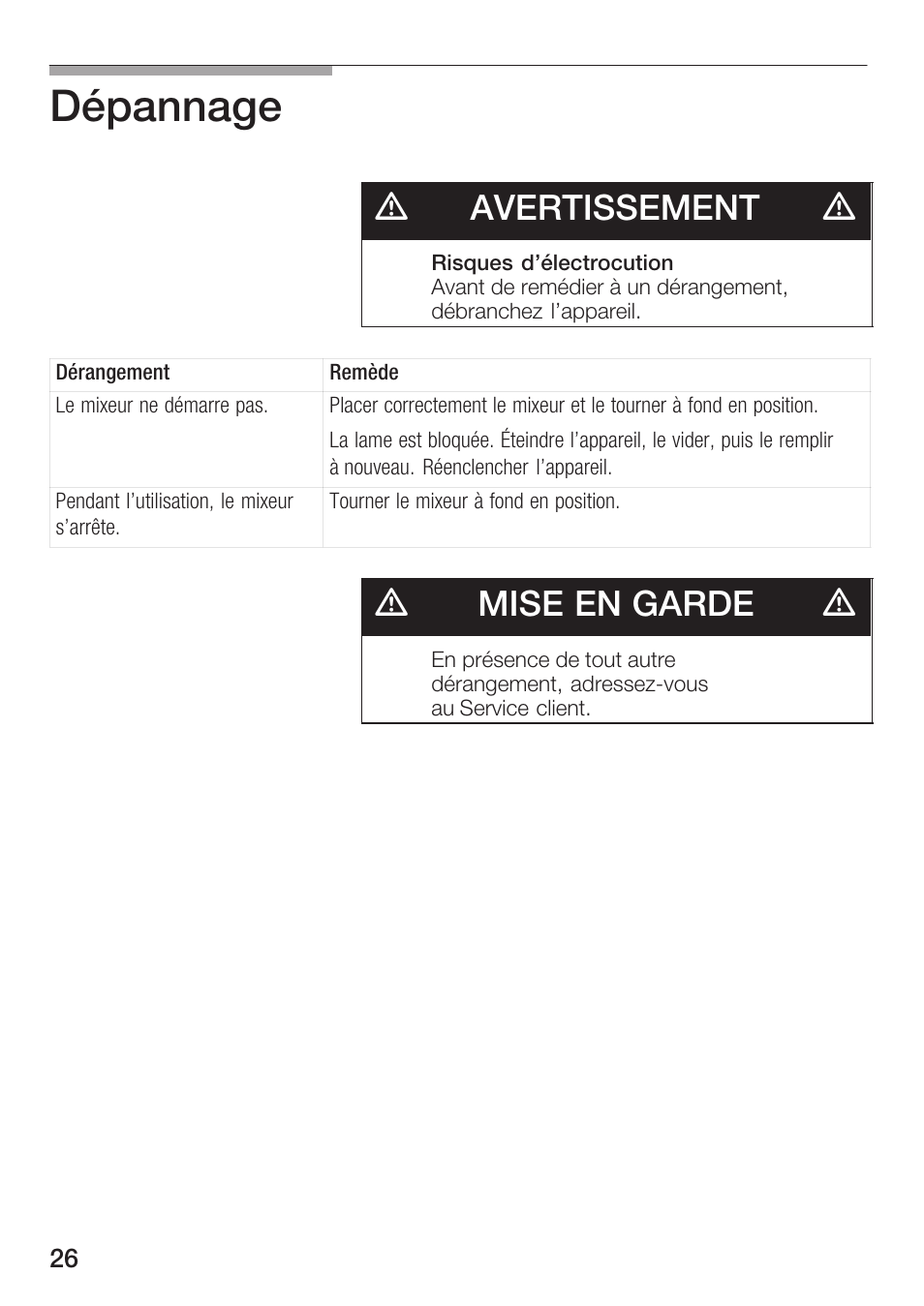 Dépannage, Davertissement d, Dmise en garde d | Siemens MB 11000 UC User Manual | Page 26 / 48