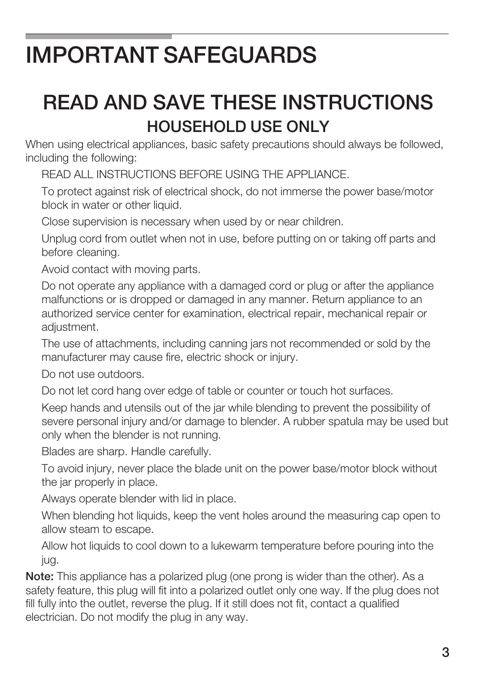 Important safeguards, Read and save these instructions, Household use only | Siemens MB 11000 UC User Manual | Page 3 / 48